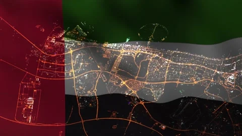 UAE waving flag with Dubai image from the satellite. Stock Footage 141909680