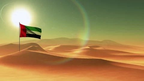 UAE waving flag over desert for flag day and national day. Stock Footage 134647559