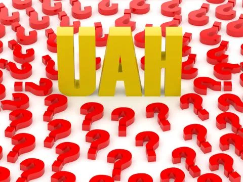UAH sign surrounded by question marks. Concept 3D illustration. Stock Illustration