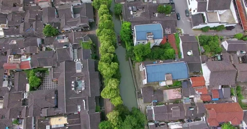 UAV aerial view of Tile-roofed house and river in Suzhou, China 動画素材 65966721