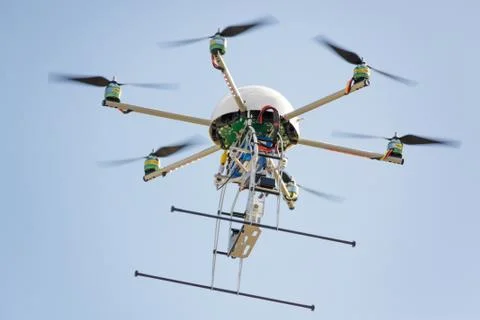 Uav drone in sky Stock Photos