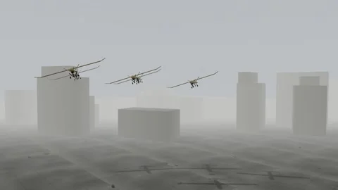 Uav five ship over ruined city Stock Footage 342255451