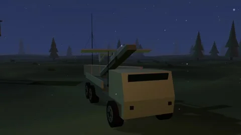 Uav launch vehicle at dusk forest clearing Stock Footage 341388354