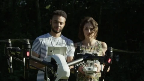 UAV Quadcopter Flying In Super Slow Motion With Two Hip Engineering Pilots In Stockbeeldmateriaal 82594473