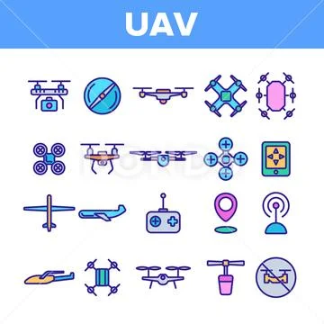 UAV, Remote Control Drones Vector Linear Icons Set Stock Illustration