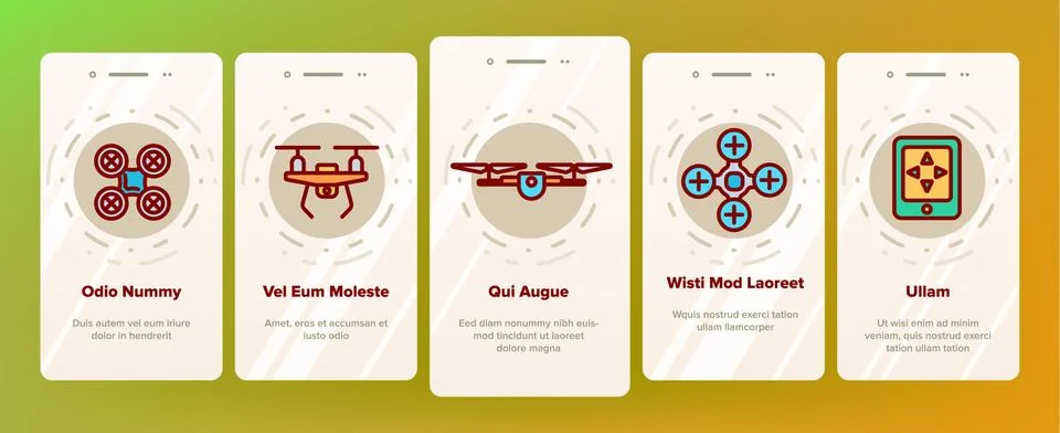 UAV, Remote Control Drones Vector Onboarding Illustrazione stock