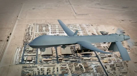 UAV (Unmanned Drone) over the Middle East gathering Recon Stock Footage
