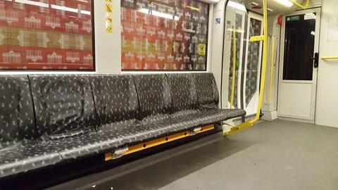 Ubahn underground metro inside wagon, line U7, Konstanzerstrasse, Berlin Видео 74656639