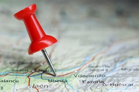 Ubeda, Spain pin on map Stock Photos