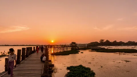 Ubein Bridge - Mandalay Stock Footage 49149019