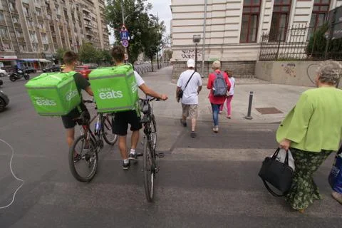 Uber Eats courier - Bucharest Foto stock