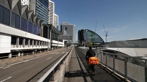 Uber eats delivery in Sydney CBD area of the city slow motion 4K Stock Footage 170802210