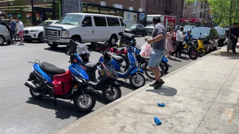 Uber eats food delivery head out from  Chick-fil-A Stock Footage 243659912