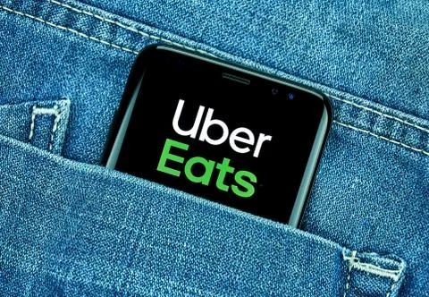 Uber Eats mobile app on Samsung s8. Stock Photos