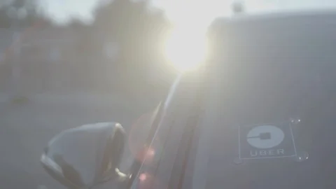 UBER LOGO ON ALL BLACK CAR WITH 3 AXIS GIMBAL 動画素材 98431176