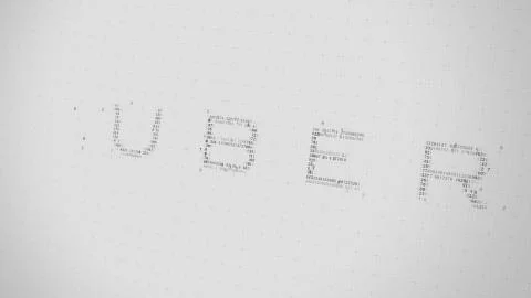 Uber logo being made with many numbers. Digital business conceptual editorial 3D Illustrazione stock