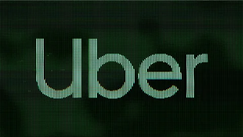 Uber Logo Pixel Screen Animation. Futuristic Dot Texture Build Up with Ping Stock Footage 239402620