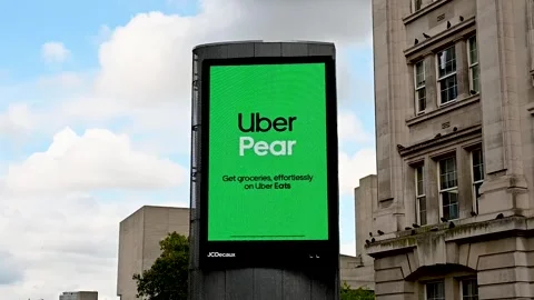 Uber Pear, Uber Eats, JCDecaux, Waterloo Bridge, London, United Kingdom Stock Footage 249670183