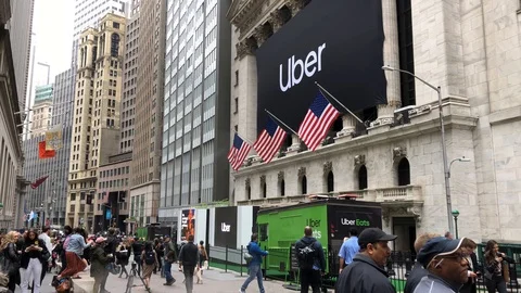 Uber Technologies Inc. (NYSE: UBER) becomes public company via initial public Stock Footage 121824916