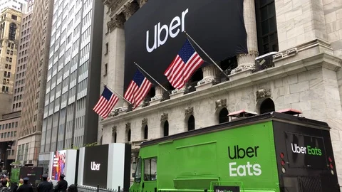 Uber Technologies Inc. (NYSE: UBER) becomes public company via initial public Stock Footage 121824921