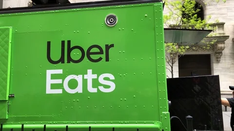 Uber Technologies Inc. (NYSE: UBER) becomes public company via initial public Stock Footage 121824940