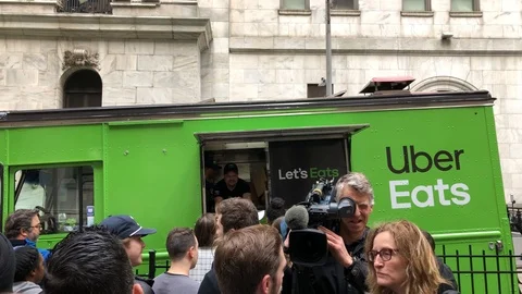 Uber Technologies Inc. (NYSE: UBER) becomes a public company via a initial Stock Footage 121824974