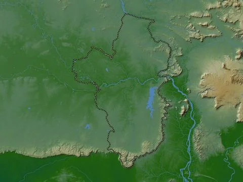 Ubon Ratchathani, Thailand. Colored elevation map with lakes and rivers Stock Illustration