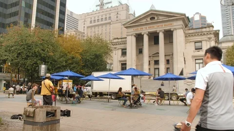 UBS Robson Square in Front of St Peter's Fireside Church Vancouver Art Gallery Video stock 94048603