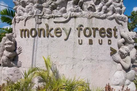 Ubud Monkey Forest text Stock Photos