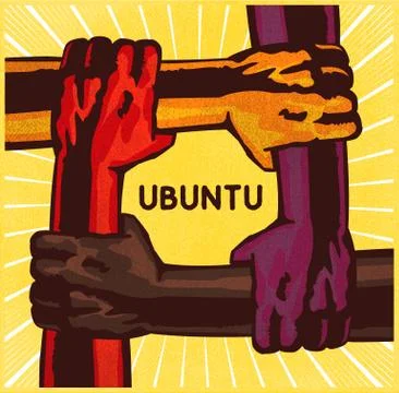 Ubuntu, arms holding each other, teamwork, friendship, cooperation, mutual suppo Stock Illustration