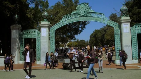 UC Berkeley Sather Gate with Students Stock Footage 117266584