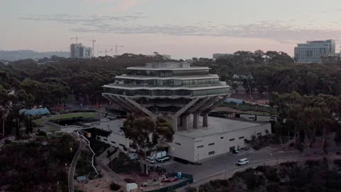 UC SAN DIEGO GEISEL LIBRARY AERIAL DRONE FLYOVER 03 Stock Footage 218218374