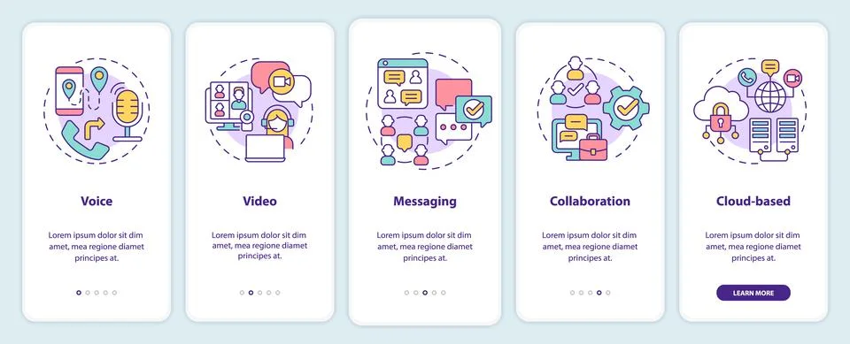 UCaaS functions onboarding mobile app screen Illustrazione stock