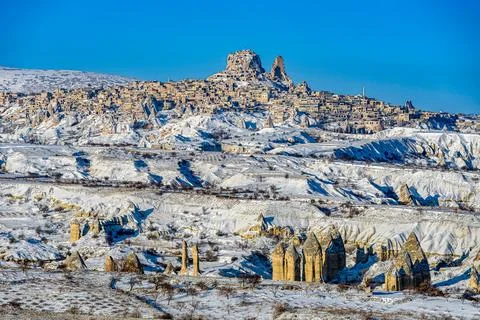 Uchisar in the snow Stock Photos