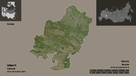 Udmurt location. Russia. Satellite map | Stock Video | Pond5