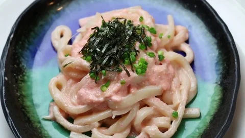 Udon Noodle With Spicy Cod Roe Stock Footage 82559105