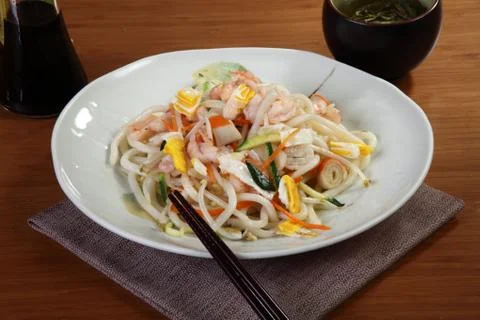 Udon with seafood Stock Photos