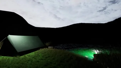 UE5 Sci-Fi Futuristic Camp with Glowing Green Lights 3D Render Stock Footage 339629024