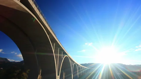 Ueda Roman Bridge and the Rays of the Morning Sun Stockbeeldmateriaal 330440008