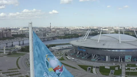 UEFA flag at World Cup 2020. Gazprom Arena stadium. Video stock 155048247