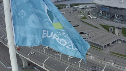 UEFA flag at World Cup 2020. Official logo of the European Championship 2020 Vídeos de archivo 155048258