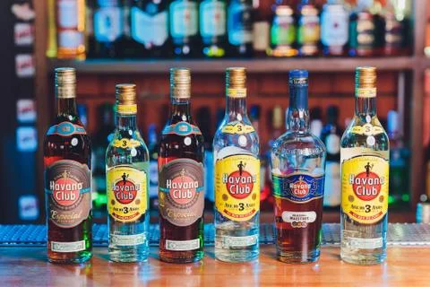 Ufa, Russia, 4 January, 2020: Havana Club Anejo 3 Anos, Cuban rum. Brand was Stock Photos