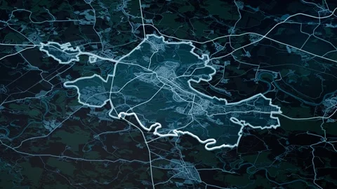 Ufa Russia Glowing Digital Map Animation 4K Stock Footage 339633887