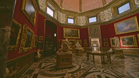 Uffizi Gallery, interior of the museum in Florence, Italy Stock Footage