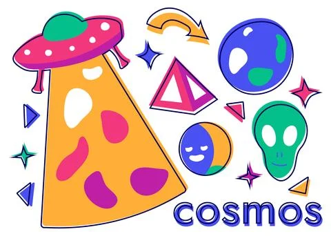 UFO, alien and planet. Set of Space Objects on a white background. The flyi.. Stock Illustration