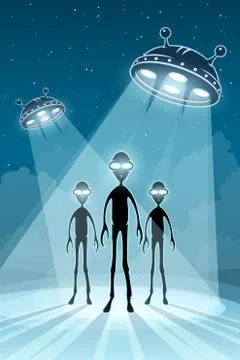 UFO alien newcomers and flying saucers 스톡 일러스트