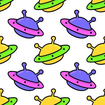 Ufo alien plane seamless pattern textile print. repeat pattern background des Stock Illustration