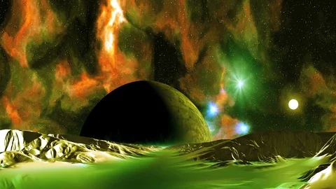 UFO, Alien Planet and Sunset Stock Footage 88860088