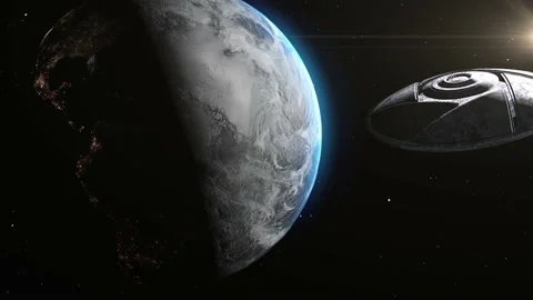 UFO Alien Saucer Hovering over Planet earth. Stock Footage 134601229