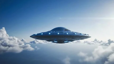 Ufo Alien in sky 3D animation realistic Stock Footage 321076730